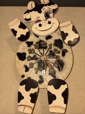 Vtg Holstein Cow Wooden Clock 