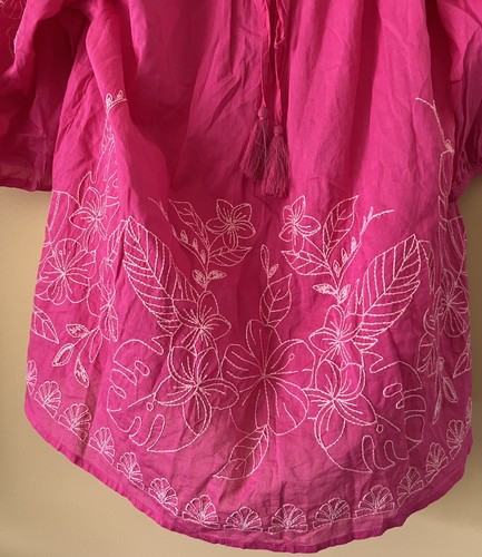 Top Cato Algodón Bordado Floral Boho Talla XL Rosa Hinchado Manga Corta Borla - Imagen 9 de 12