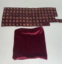 Scrabble Retro Wood Letter Tiles 99 Pcs. Maroon Replacement Tiles & Velvet Bag
