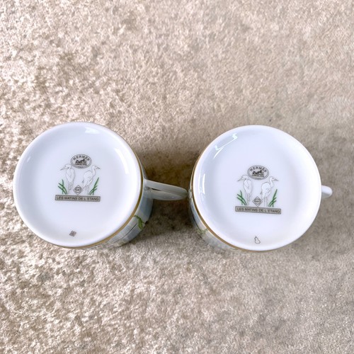 Hermes Demitasse Cup & Saucer Les Matins De L'etang Porcelain 2 Sets With Case - Picture 9 of 16
