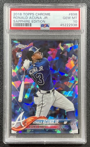 RONALD ACUNA JR. PSA 10 2018 TOPPS CHROME SAPPHIRE #698 ROOKIE REFRACTOR RC 2938