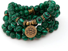 Mala Bead Strand Bracelet, 108 Buddhist Prayer Beads Yoga Meditation Green Malac