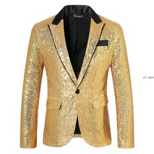 Mens Shiny Sequined Slim Tuxedo Blazer Jacket Stage Club Wedding Dinner Prom
