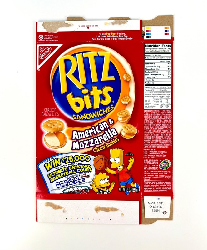 2004 Nabisco Simpsons Ritz Bits Cheese Crackers Box Kids Food Advertising