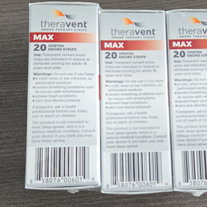 3 pack of Theravent MAX Snore Therapy Nasal Strips for Snoring 60 Count NEW