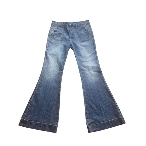 Driftwood Farrah Flare Jeans 32 Wide Leg Bell High Rise Buttons Boho Gypsy Denim
