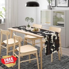 Cow Print Table Runner Black White 13x60 Inch Farmhouse Kitchen Dining