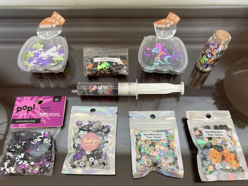 9 Packs Assorted Sizes & Color Halloween Theme Sequins /Spangles Crafts Sewing - Picture 2 of 12