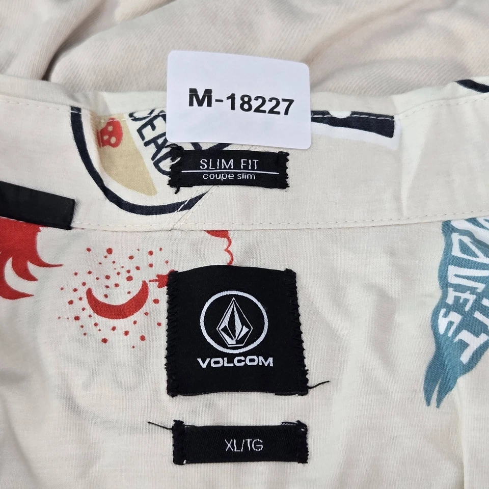 Camisa Volcom Hombres Abotonada XL Crema Gráfico Estampado Búho Triturado Hasta Años Muertos HOOTS Foto 4 de 4