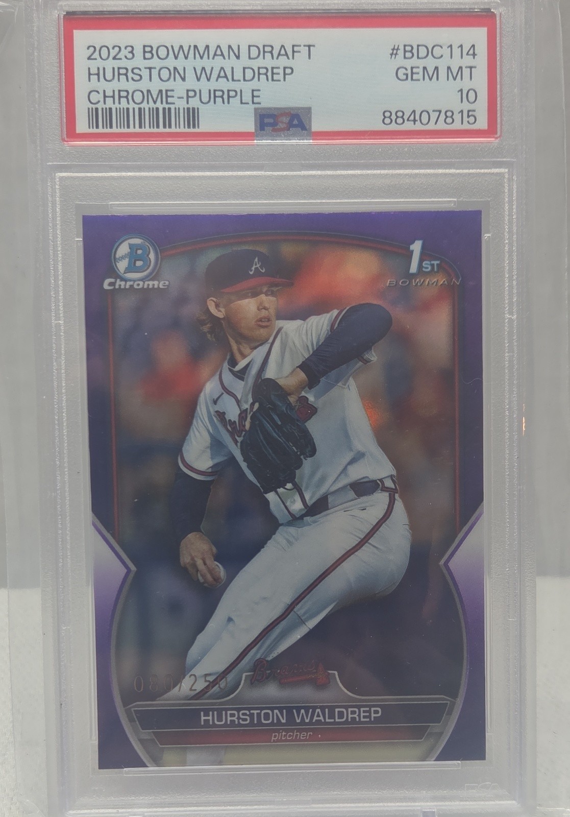 2023 Bowman Draft - Chrome Hurston Waldrep #BDC-114 Purple Refractor /250 (RC)