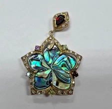 Staver Gold Stone SS Multi-Stone Accent Abalone Flower Pendant [085DuW]