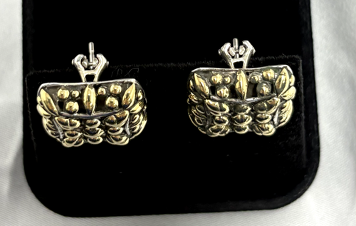 John Hardy 18K/925 Sterling Silver Square Dot Flower Collection Clip on Earrings - Picture 4 of 8
