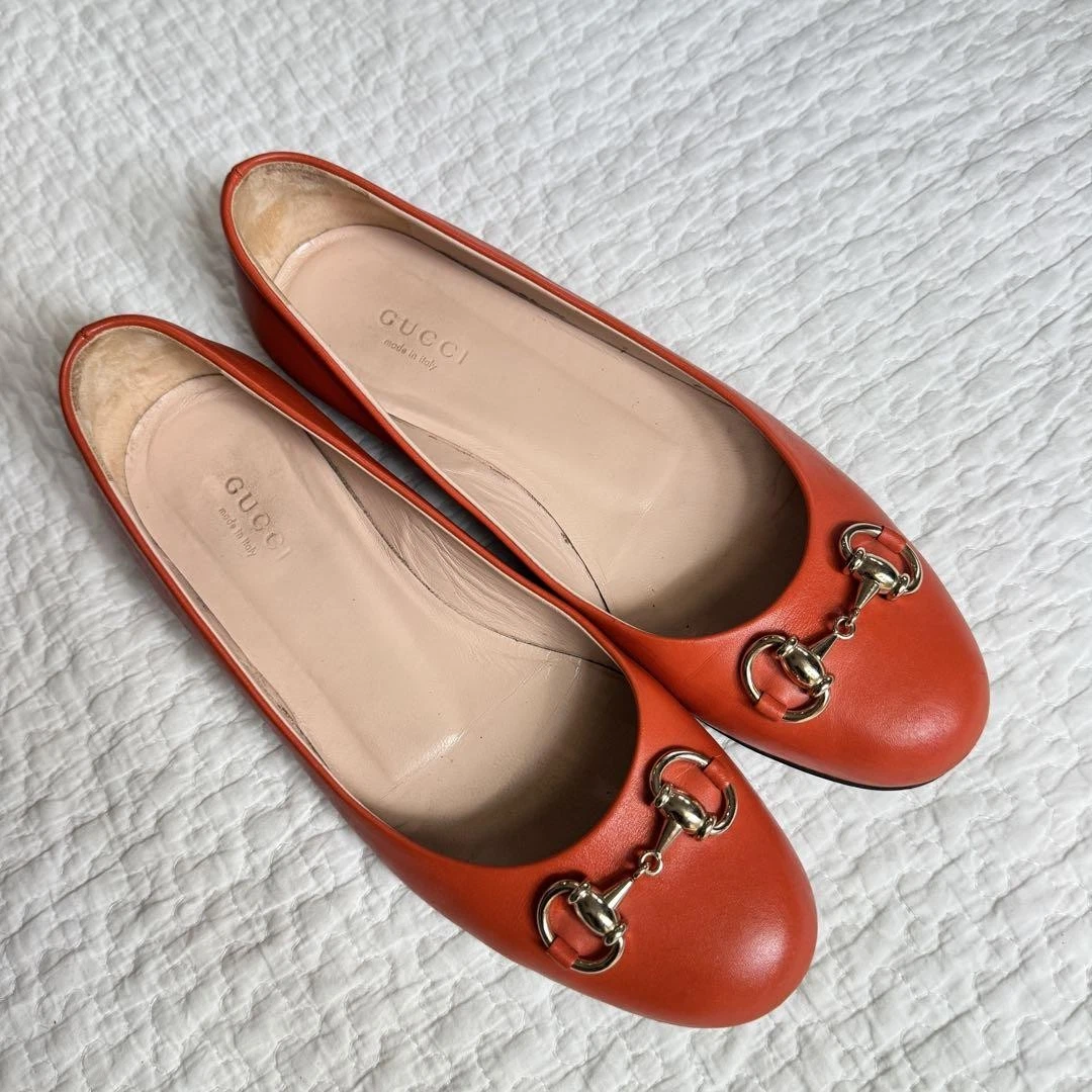Mocassins plats GUCCI Horsebit cuir orange or à enfiler élégants authentiques