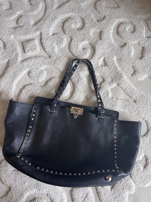 Authentic Valentino Garavani Rockstud Black Studded Tote Bag with Gold hardware 