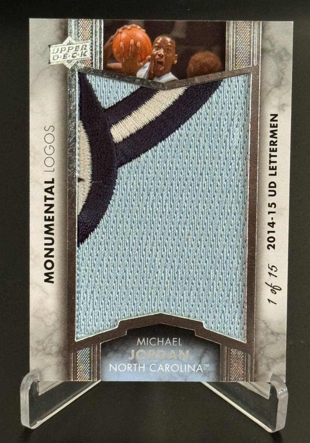 2014 UD Lettermen /15 Michael Jordan Monumental Logos Patch - position 15 in set view 20