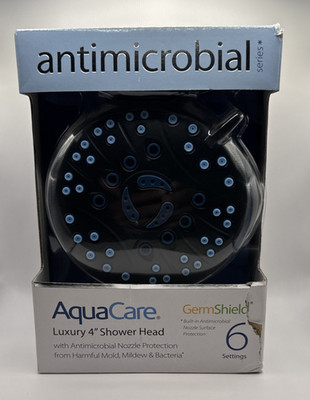 New AquaCare Luxury 4'' Shower Head 6 Settings GermShield Antimicrobial Black