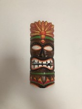 Hand Carved Wooden Tribal Tiki Mask Wall Hanging – Hand Painted – 30cm Approx