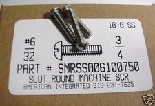 #6-32x3/4 Round Head Slotted Machine Screws Stainless Steel (50)
