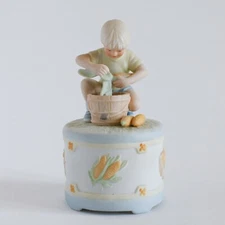 Roman Inc Harvest Time Boy With Corn Figurine Music Box 1987