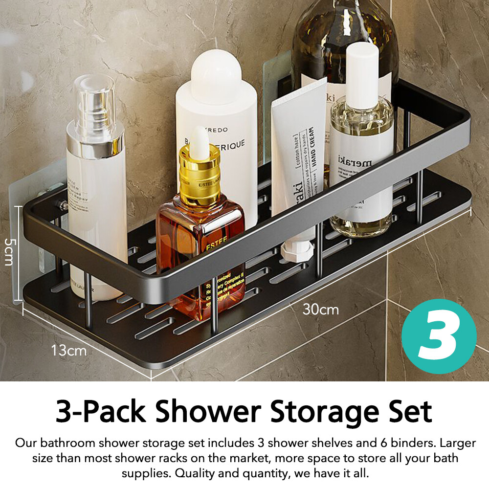 3Pcs Bathroom Shower Caddy Shelf Organiser No Drill Wall Mounted Shower Shelves eBay
