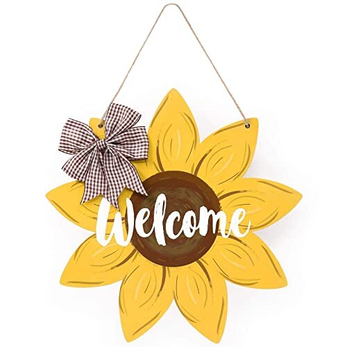 Sunflower Welcome Wood Door Hanger 12 Inch Large Wooden Flower Sign Inspirationa