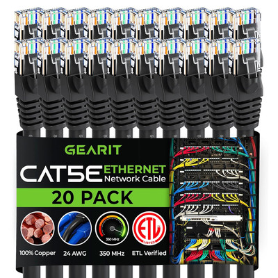 20-Pack, Cat5E Ethernet Patch Cable 1 Foot - Snagless RJ45 Computer LAN Network 