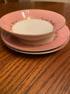 Cunningham-amp-Pickett-China-Pink-Gold-And-Cream-Dessert-Plate-2-amp-Berry-Bowl-1