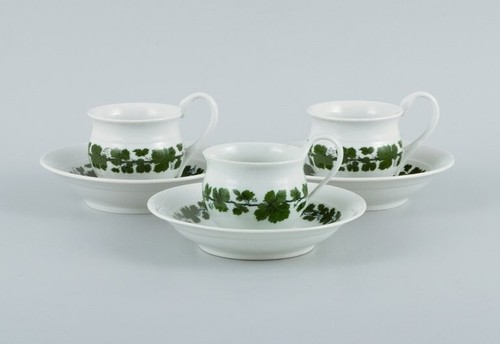 Meissen, Green Ivy Vine. 3 coffee cups with saucers. Early 20th C. - Picture 2 of 4