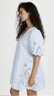 ganni broderie anglaise dress blue Broderie Anglaise Mini Dress