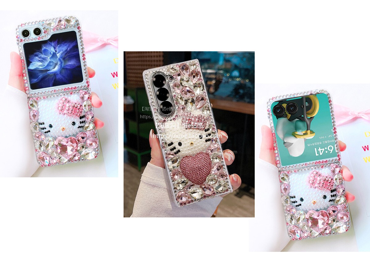 Bling 3D Hello Kitty Case for Samsung Z Flip Z Fold 7 6 5 4 3 Moto