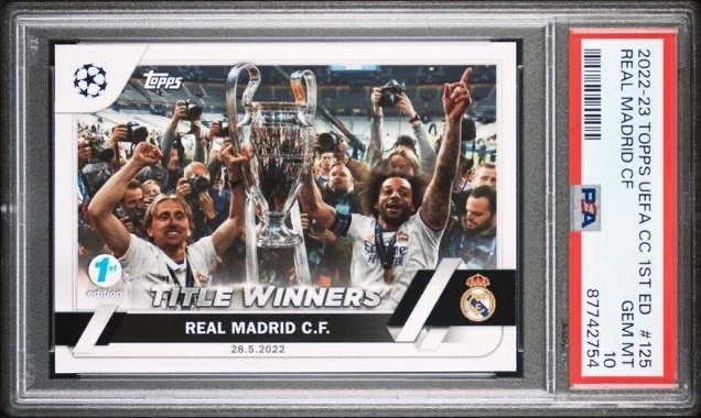 REAL MADRID TEAM * PSA 10 *POP 3* UCL TROPHY CARD 2022-23 TOPPS UEFA 1st ED #125