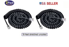  2-Pack 10-feet Telephone Coiled Handset Cord, for Standard Phones, Black, New