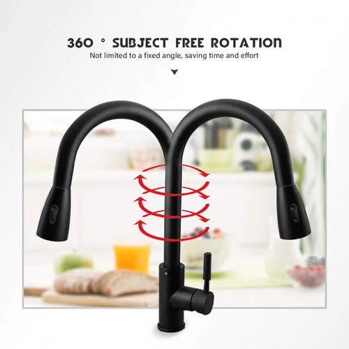 Kitchen Mixer Tap 360° Swivel Pull Out 2-Mode Sink Faucet Laundry Black/Silver - Picture 10 of 19