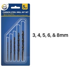 Drill Bit Set Wood Masonry Carbon Steel 5pc Multi-Purpose 3mm to 8mm Kit UK