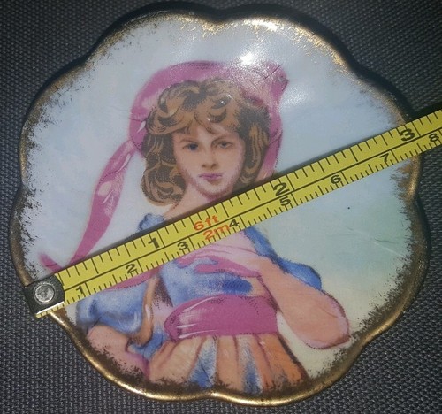 Limoges Frankreich Porzellan 3" handbemalt Miniatur Mädchen Portrait Teller nummeriert - Bild 2 von 12