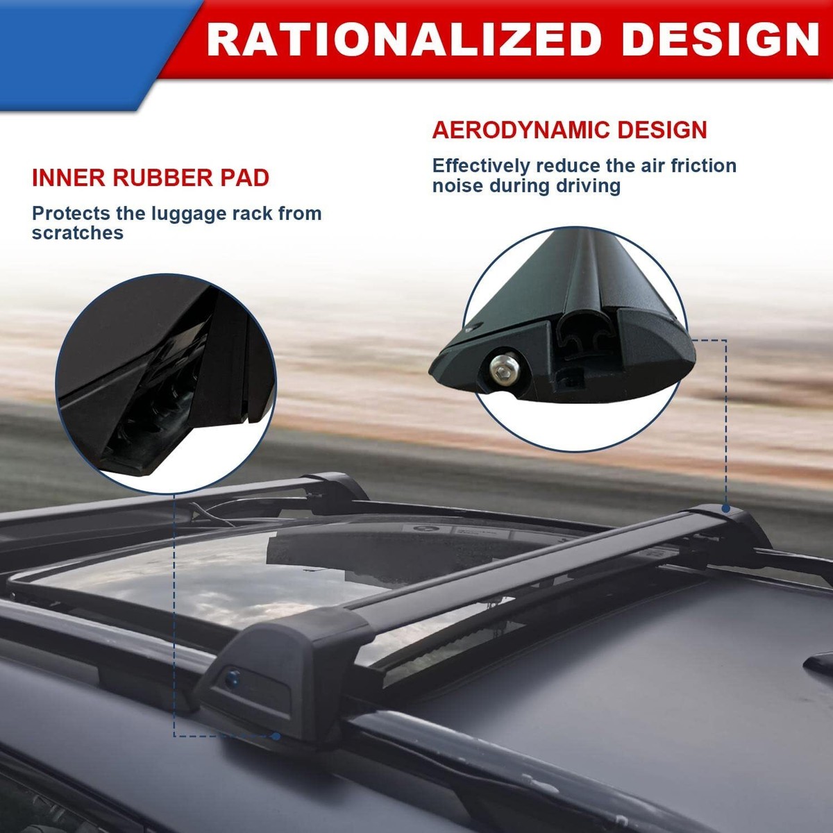 Roof Rack Cross Bars For Kia Sportage 2 (JE) 2004-2009 - 3 Black Aluminum Bars Basic Model