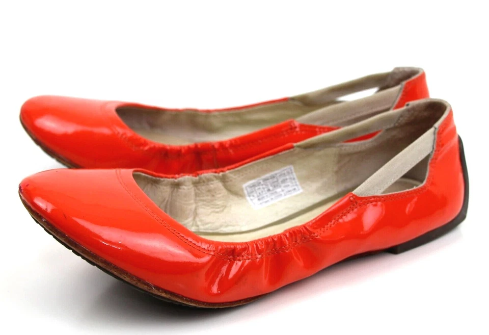 ZAPATOS SIN CORDONES DE BALLET PLANOS CHAROL NARANJA Tsubo Talla 7 US/38 Foto 4 de 4