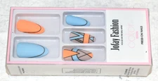 Orange Blue Brown Design Almond Shaped Short Press On Nails New In Box