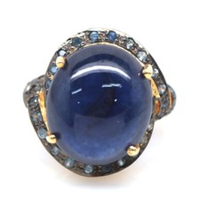 925 Sterling Silver 13 x 15 mm. Blue Sapphire Statement Ring Size 6.25