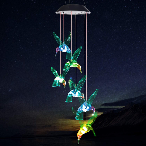 SIX FOXES Wind Chime, Solar Hummingbird Wind Chimes Outdoor/Indoor,Birthday Gift - Picture 2 of 12