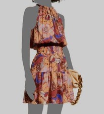 $496 A.L.C. Women's Beige Cory Paisley Sleeveless High Neck Mini Dress Size 0
