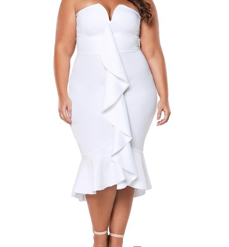 White Plus Size Strapless Cascading Ruffle Hi-Lo Wedding Gown Dress XL 2XL 3XL - Afbeelding 1 van 2