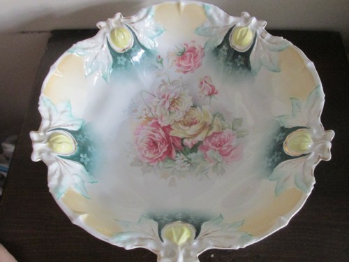 R S Prussia Germany Handpainted Porcelain Serving Bowl Roses Lemon - Picture 2 of 7