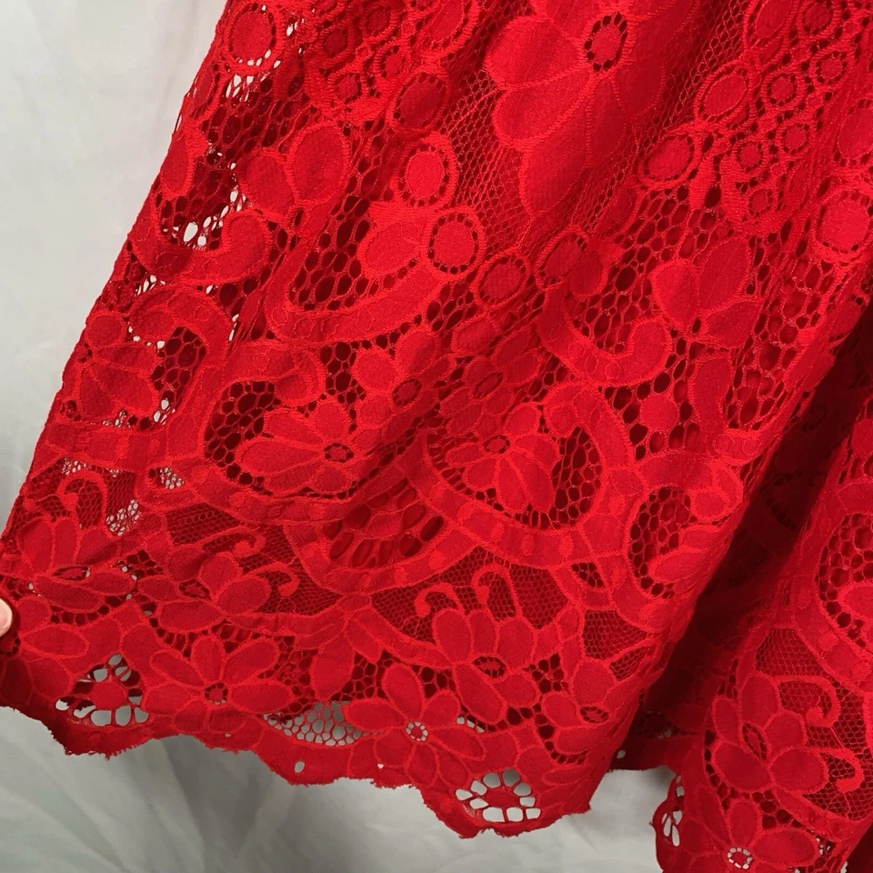 New York & Co Dress Women's Size 0 Red Lace V-neck Sleeveless Floral Zip Back - Image 4 of 4