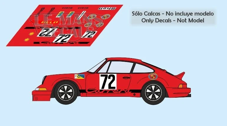 Autocollants Porsche 911 Carrera RS Le Mans 1974 72 1:32 1:43 1:24 1:18 fente... - Photo 1/1