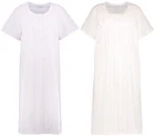 Nightdress Womens Seersucker Stripe Short Sleeved Slenderella Lace Trim Nighty