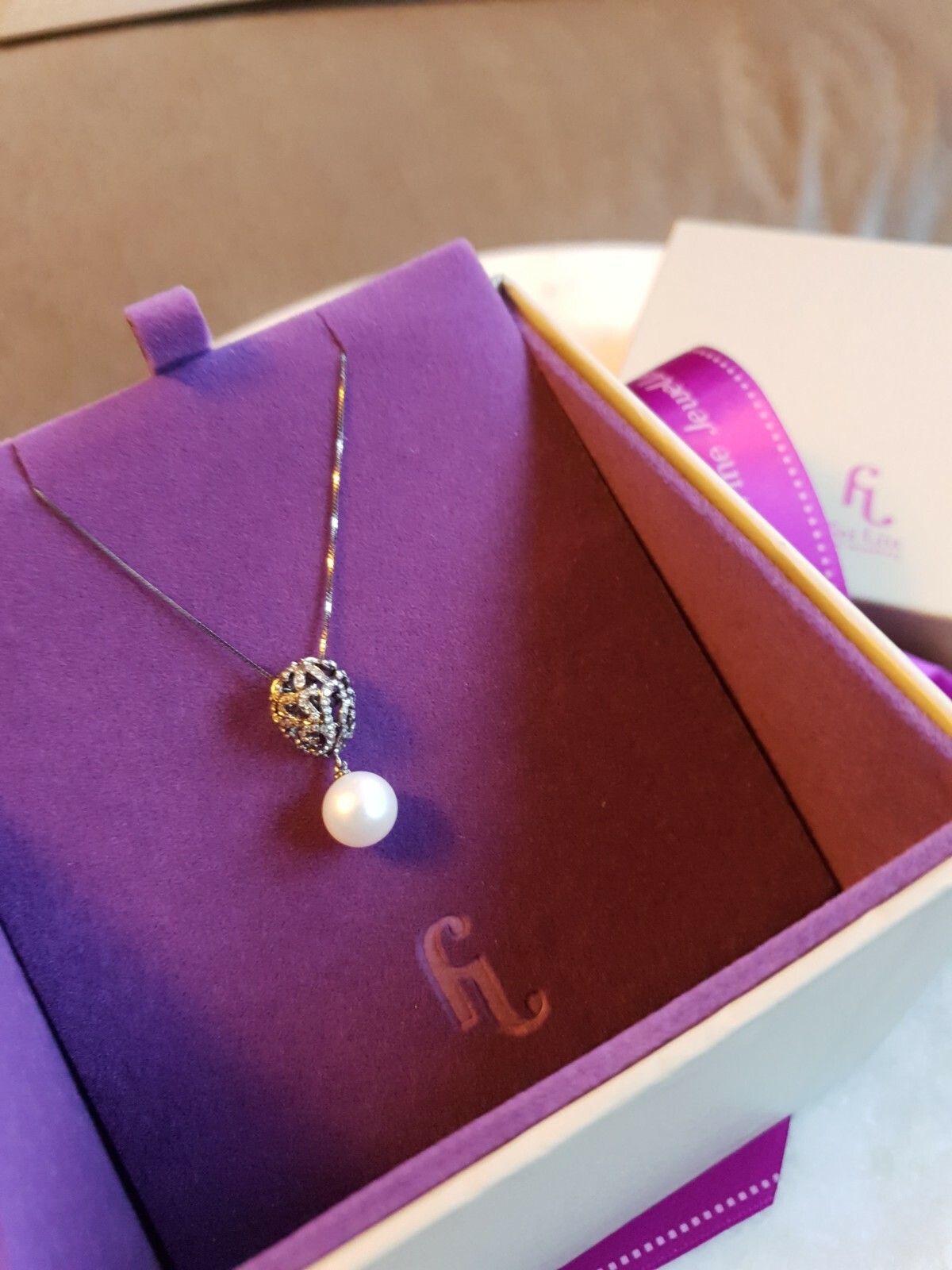 Fei Liu Whispering 18ct White Gold Diamond Tear Drop Pearl Pendant 
