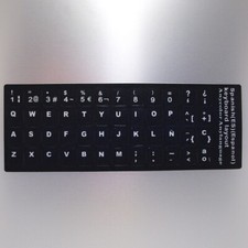 Spanish Keyboard Stickers   WHITE on BLACK   Laptop ES