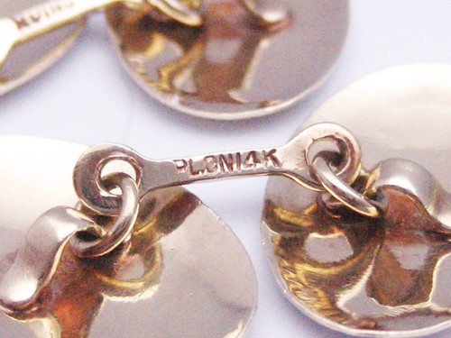 Antique Art Deco era 14k Yellow Gold & Platinum Cufflinks Guilloche Engraved - Picture 9 of 10