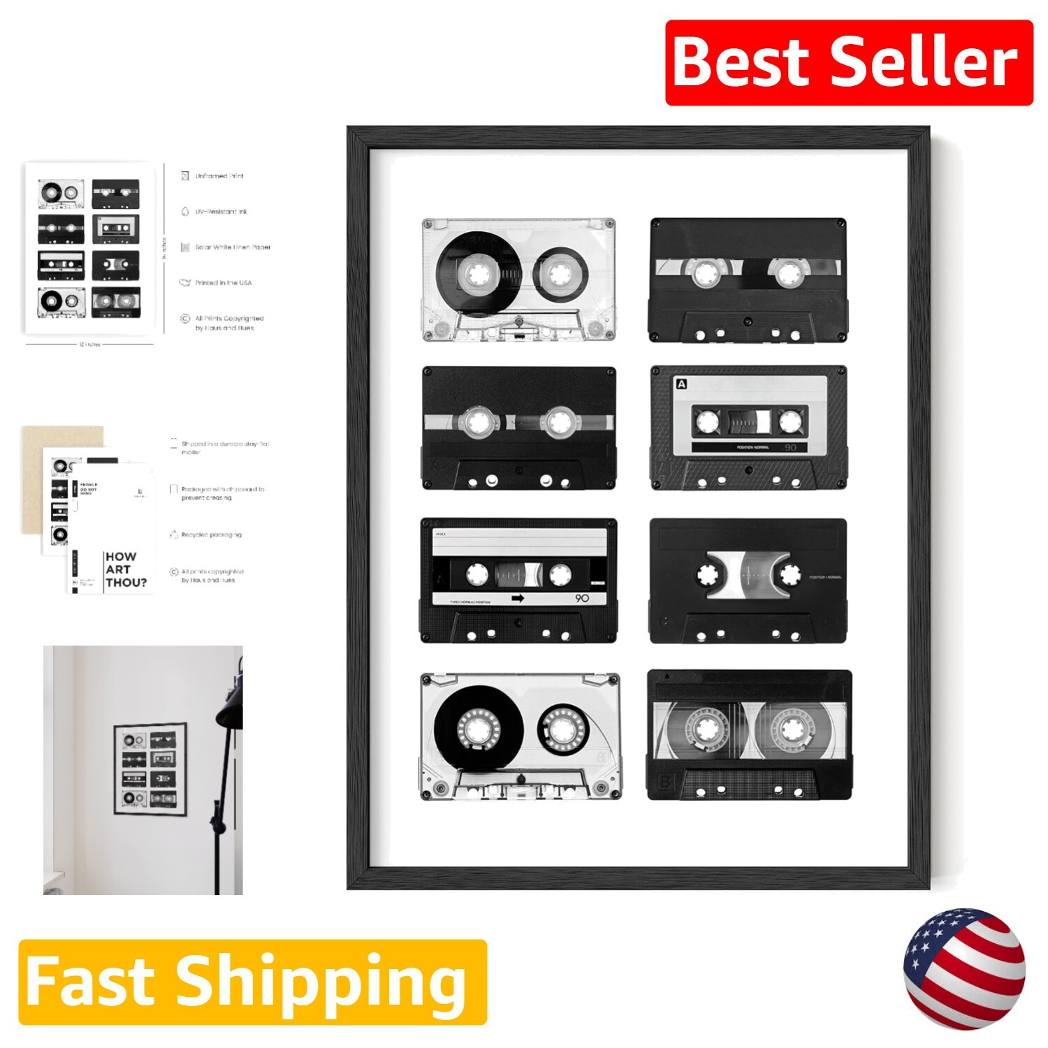 Premium Archival Cassette Tape Posters - Fade-Resistant 90s Retro Art Set of 8